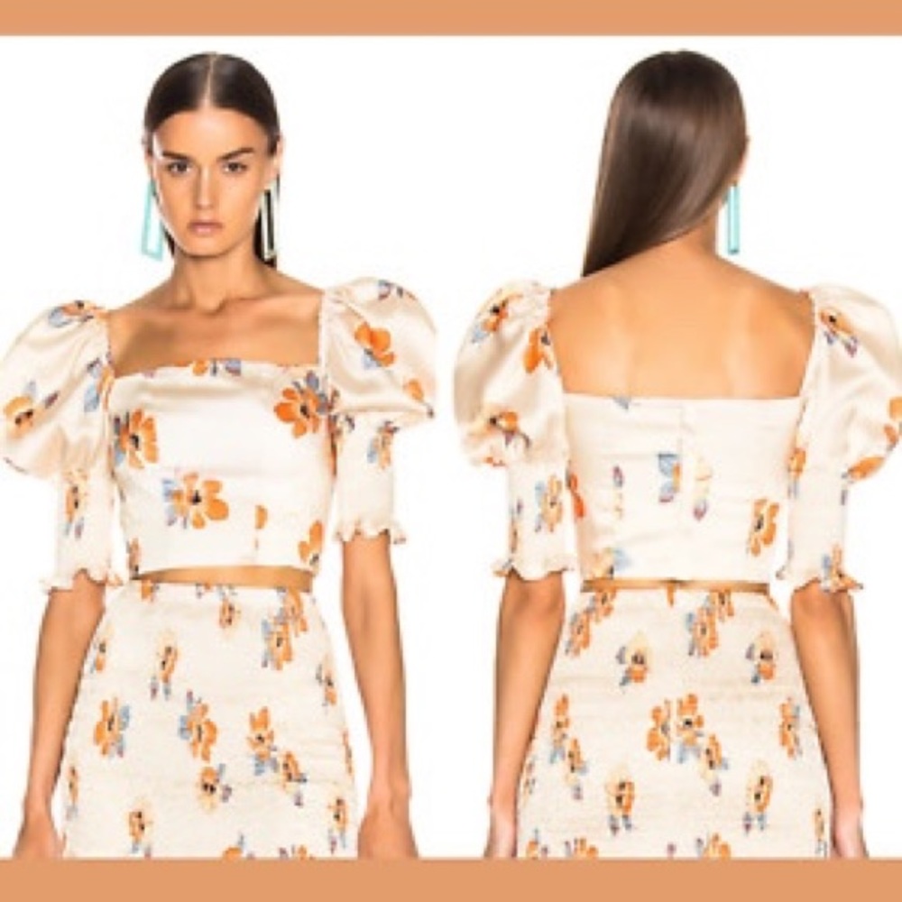 Nicholas Floral Cropped Puff Sleeve Top Size 2